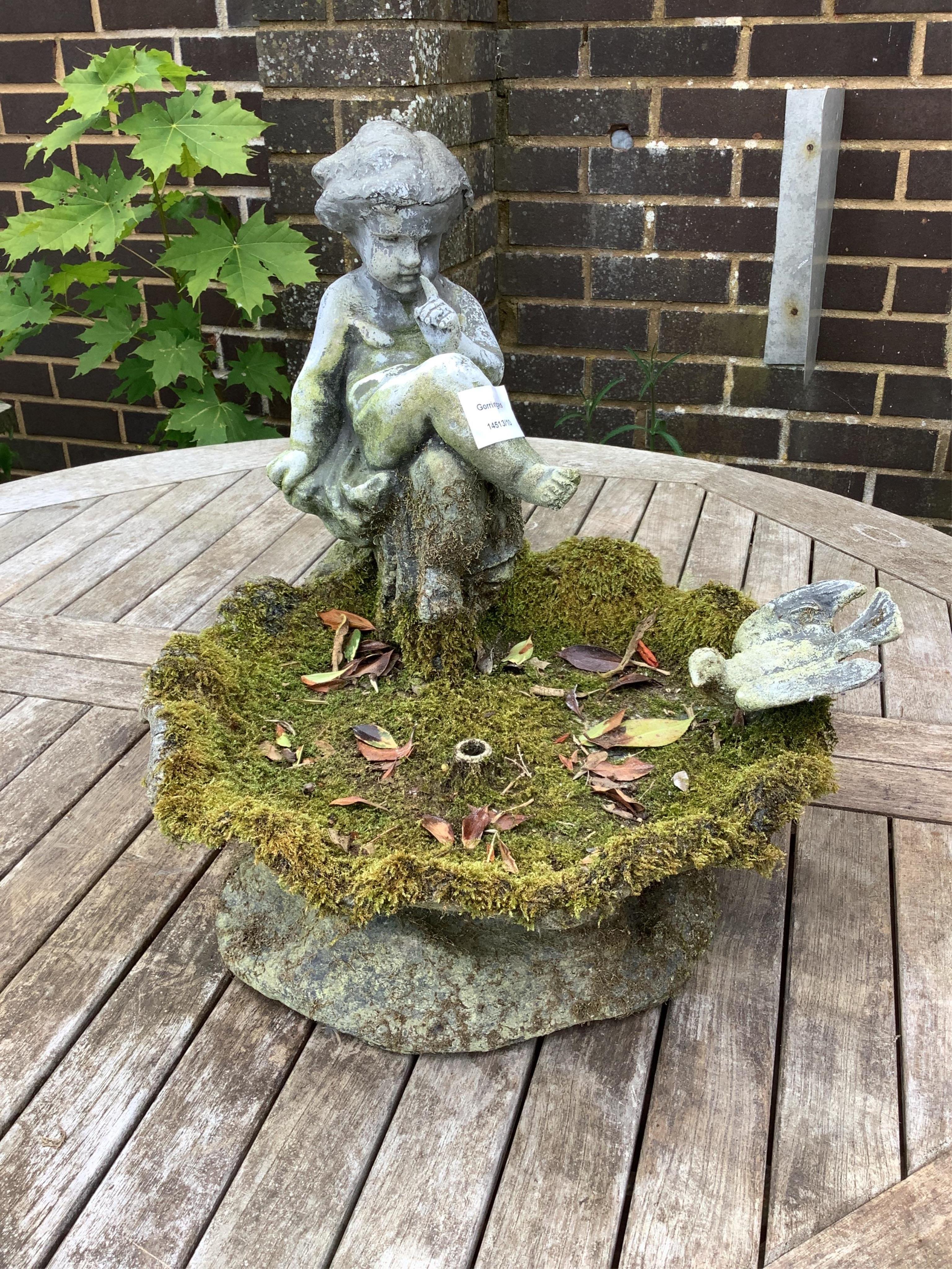 A lead bird bath, width 36cm, height 40cm. Condition - good